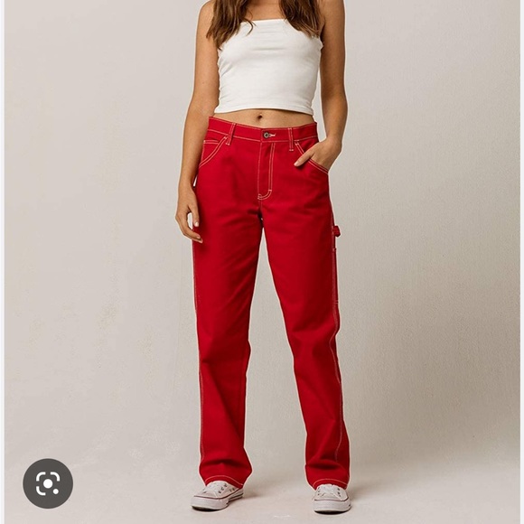 Dickies Jeans Womens Dickies Red Carpenter Pants Baggy Y2k Street Style Size 5 Or 27 Poshmark